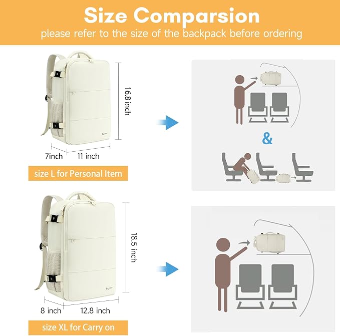Taygeer Large Travel Backpack, 17 inch Laptop Backpack for Women | Airline Approved Personal Item Mochila, 40l Luggage Carryon Work Bag for friend and Ladies Business Travel Hiking, Beige
