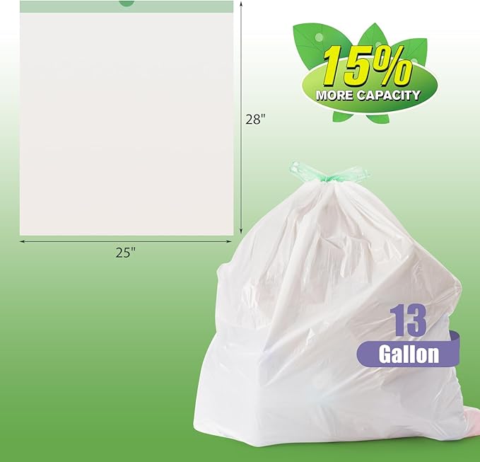 ValueGuard Trash Bags Garbage Bag 13 Gallon Drawstring Tall Waste Bag for Kitchen Office Party 0.8 Mil (200 Count)