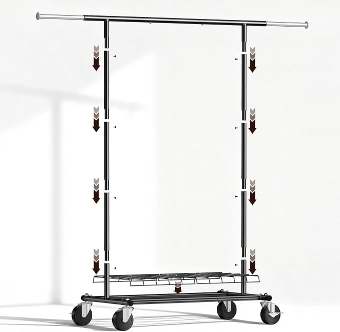 Heavy Duty Clothes Rack for Bedroom - Load 420 LBS - Rolling Clothing Rack for Hanging Clothes with Lockable Wheels & Shelves - Extendable Garment Rack for Closet Laundry - Black