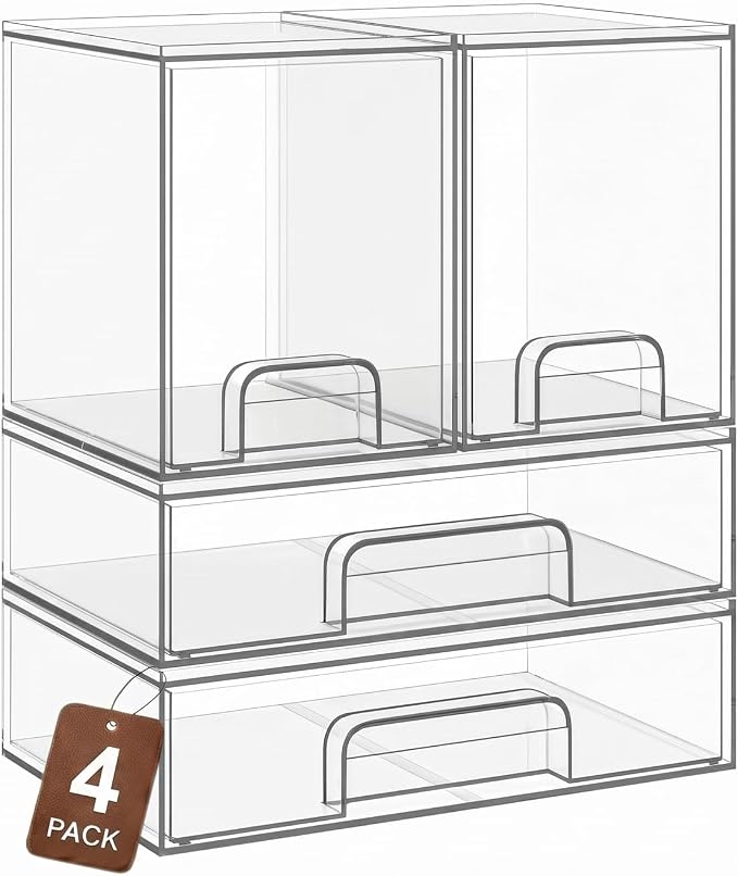 TIPGO Clear Stackable Storage Drawers, Baby Bottle Organizer, Easily-Access Makeup Organizer, Durable Containers for Bathroom Countertop, Cabinet, Pantry and Medicine Organization