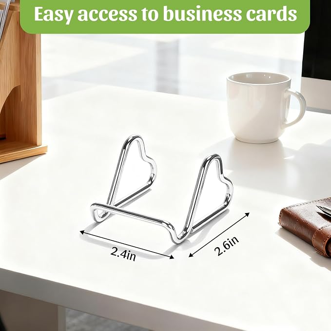 Qomamount Business Card Holder,Cute Heart-Shaped Metal Card Display Stand,Vertical Desktop Name Card Organizer,Small Phone Stand & Photo Holder for Office,Wedding,Reception,Exhibition(Silver)