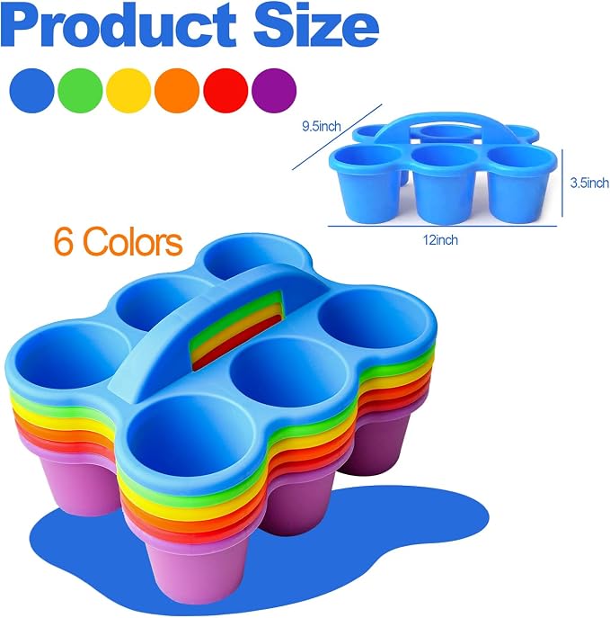 Multicolor Pencil Holders for Desk, 6-Cup Classroom Caddy with Handles, Durable Art Supply Organizer for School Office Home (Set of 6)