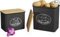 Lifewit Plastic Potato and Onion Storage Bin Box, Set of 2, Black | Stackable Garlic Keeper, Vegetable Container Box, Aerating Holes & Lid for Pantry Countertop