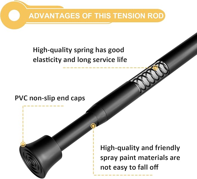 KXLife Spring Tension Curtain Rod Adjustable 11-17 Inch, 3Pcs, Black | No Drilling, Expandable Spring Loaded, Suitable for Window, Sidelight, Kitchen and Small Spaces