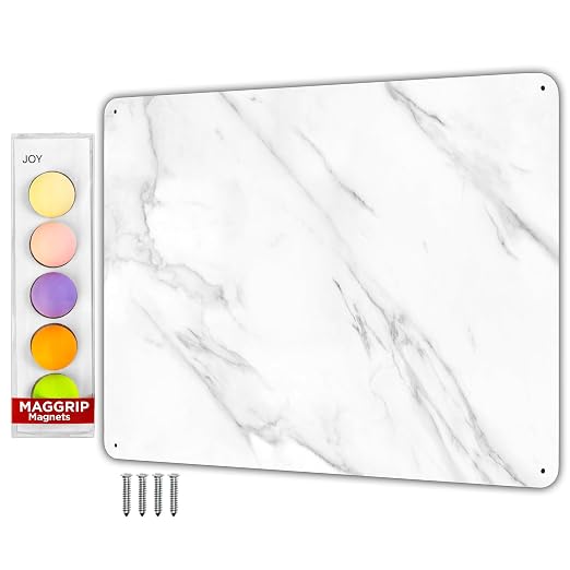 9 inches x 6.5 inches Stainless Steel Plate for Magnets, 3M Adhesive Back, Mounting Screws, Ideal for Magnetic Shelf, Spice Holders, Fridge Magnets. Mount Anywhere! (Carrara Marble, 2 Pack)