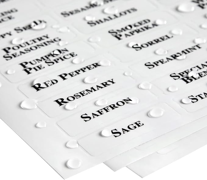 Talented Kitchen Spice Labels Stickers for Jars & Lids - 125-Pack Black Rectangular 1.57 x 0.47 in - Pre-Made & Blank Herb, Seasoning & Spice Jar Labels - Waterproof Adhesive for Kitchen Organization