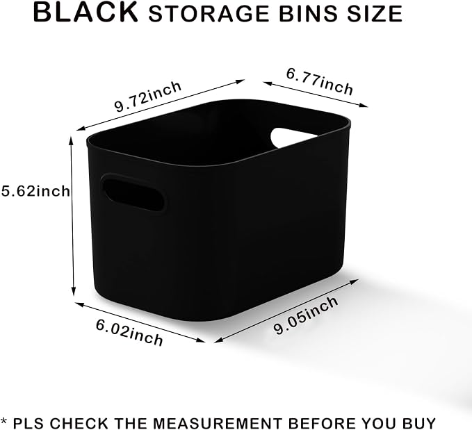 ORGIDOL 10 Pack Black Plastic Storage Bins, Storage Container for Organizing, Storage Boxes with Handle for Shelves, Cute Organizer Bins for Craft, Snacks, Pantry, Cabinet, 9.69x6.7x5.7 inch