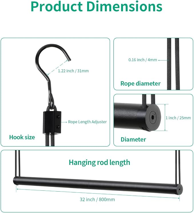 BaiNong Adjustable Closet Hanging Rod 32" Black Closet Rod Extender | Heavy Duty Double Hanging Closet Rod, Walk-in Closets, and Clothes Rack to Maximize Storage Space