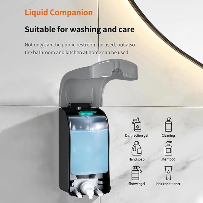 Foaming Hand Soap Dispenser, 35oz (1000ml) Manual Refillable Wall Mount Soap Dispenser, Durable ABS Plastic, for Commercial/Home/Bathroom/Kitchen, Translucent Black, CHUANGDIAN