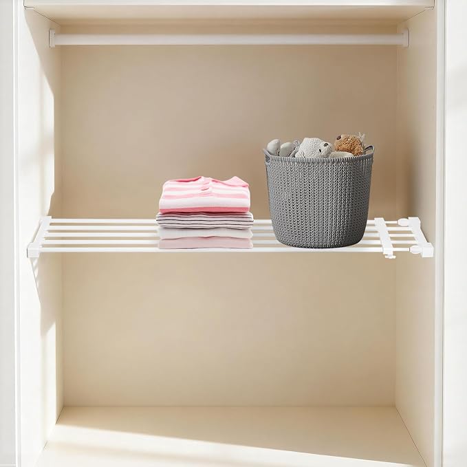 Closet Tension Shelf & Rod Expandable, Adjustable Storage Rack Cabinet, Extendable Storage Shelf, Metal Wardrobe Partition, Divider Separator for Cabinet Wardrobe Cupboard Kitchen Bathroom