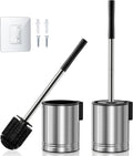HAMITOR Toilet Brush and Holder Set: 2 Pack Stainless Steel Rustproof Kits with Deep Cleaning Bristles - Hidden Toilet Cleaner Scrubber for Homeowners - Compact Bathroom Accessories for Home RV Silver