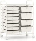 LDAILY 12 Drawer Rolling Storage Cart, Rolling Cart with Drawers for Classroom, Art Supply Craft Organizer on Wheel with Metal Frame & Handles for Home Office School (White, 12 Drawer Left-Right)