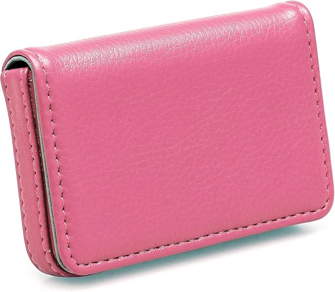 RFID Blocking Wallet - Minimalist Leather Business Credit Card Holder with Magnetic, Pink, Small