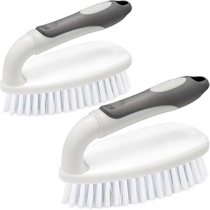 Scrub Brushes for Cleaning Bathtub Scrubber Heavy Duty Scrub Brush with Handle Stiff Bristle Cleaning Brush for Shower, Kitchen, Sink, Bathroom, Floor (Gray)