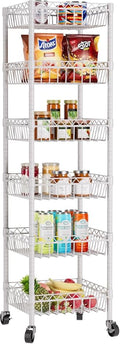Golpart Basket Shelves Closet Rack with Wheels Metal Pantry Wire Shelf Unit | 6 tier Storage Rolling Shelving Bathroom Organizers Kitchen Garage Laundry Room Organization Home 13.6"Dx13.6"Wx63"H White