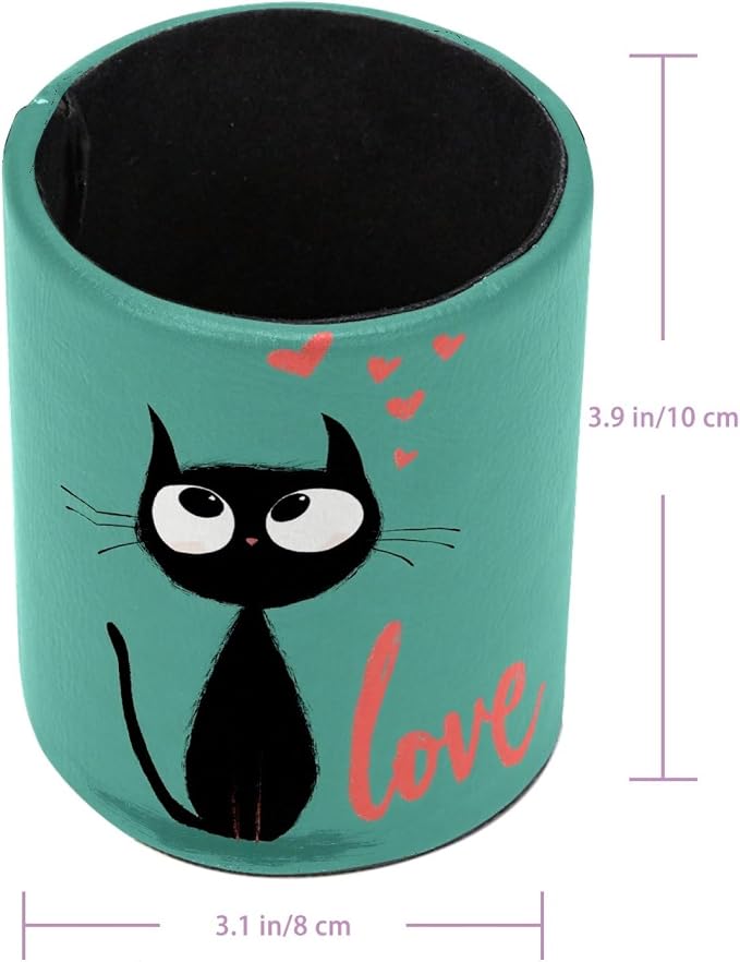 Cat and Love Pen Holder Pencil Organizer for Desk, 3.1” x 3.1” x 3.9” Pencil Cup Office Supplies, Large Capacity Cute Pen and Makeup Brush Holder for Home, School, Desktop