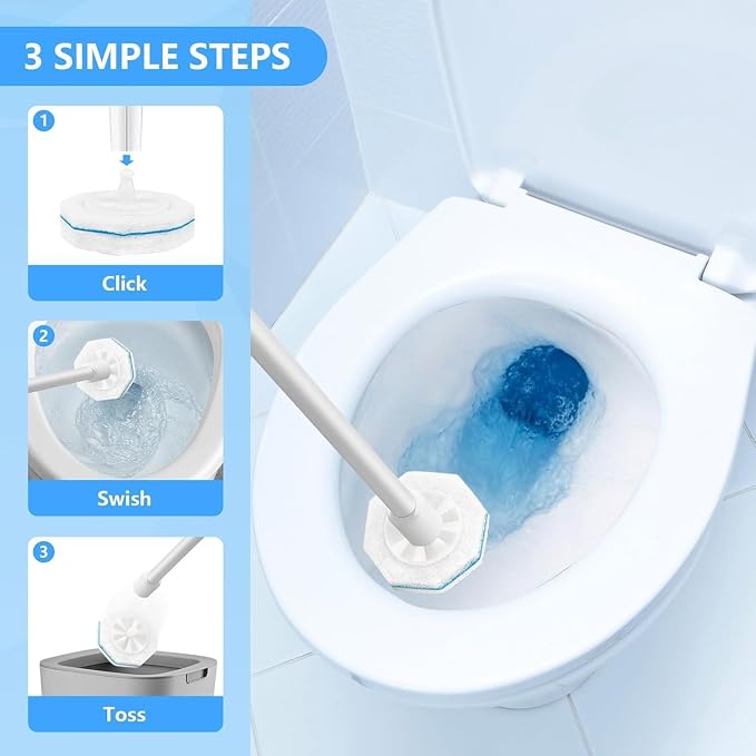 Disposable Toilet Brush Replacement Heads | Snap-on toilet brush heads fit most standard wand handles for quick everyday bathroom cleaning,50 Count