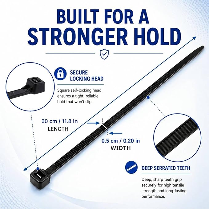 Zip Ties 12 inch, 100 Pack Heavy Duty Black Zip Ties with 120 lbs Tensile Strength, Self-Locking Nylon Cable Ties,Wire Ties for indoor and outdoor use.