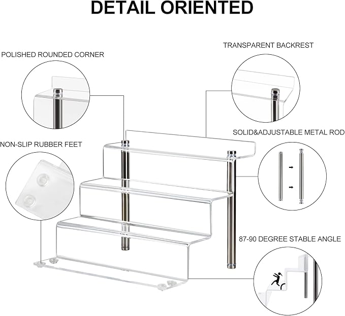 9 x 6 in Acrylic Display Risers Shelf for Pops Figures, 4 Tier Perfume Organizer Stand, Dessert Shelves for Party, Clear Display stand for Decoration and Organizer