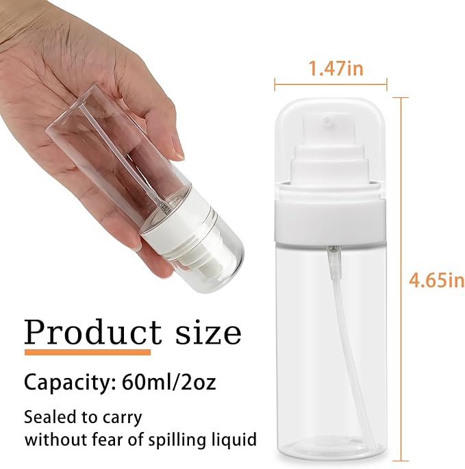 2 Pack 2oz/60ml Spray Bottles with Fine Mist for Hair and Face, Travel Spray Bottles for Perfume, Liquid Cosmetics and Essential Oils Decanting