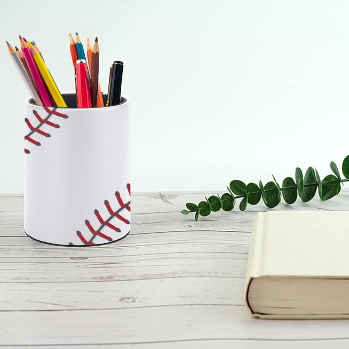 Ball Lace Baseball Pen Holder Pencil Cup for Desk Organizer | Cute Makeup Brush Holder PU Multifunctional Office Suppliesfor Decor Home Classroom School