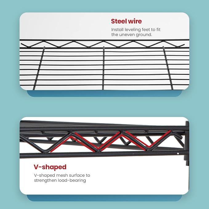Meet perfect 5-Tier Wire Shelving Unit, NSF Certified Metal Storage Rack, 750 lbs Capacity Heavy Duty Shelf, Adjustable Pantry Organizer for Kitchen Garage Laundry, 47.6" H x 21.5" W x 11.6" D