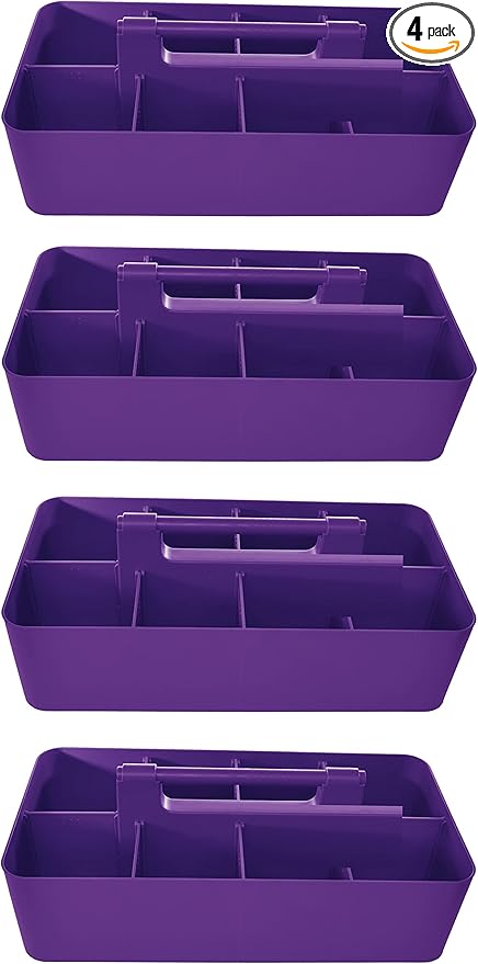 -Large Portable Caddy, DIY Dividers, 8 Compartments, School Office Supplies Home Business Organizer,Portable Basket with Handle Made in USA (4 PACK, Royal Purple)