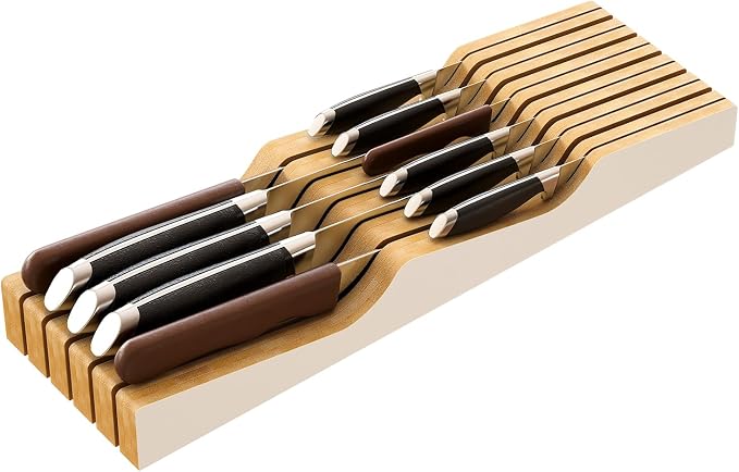 Knife Drawer Organizer (White, 11 Knives Organizer)
