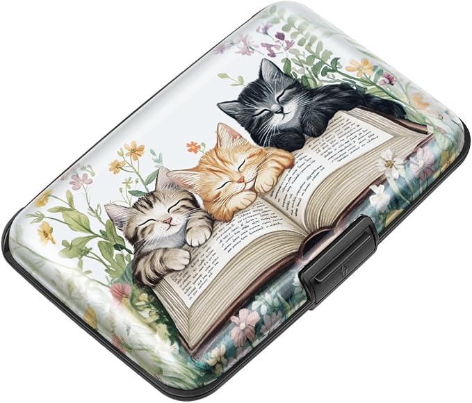 Coco Rossi Credit Card Holder RFID Aluminum Small Mini Wallet Women | Metal Wallet, Business Cards Holder, ID Case, Slim Sleeves, Womens Girls Gift, Carry Proof Wallets for Travel, Kittens