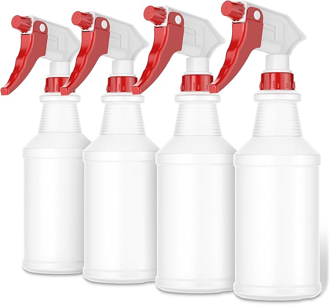 LiBa Spray Bottles 4 Pack 16oz Refillable Adjustable Nozzle Mist Sprayer | Adjustable 3-mode spray, leak & clog resistant, BPA-free HDPE, spray bottles for cleaning, plants, hair