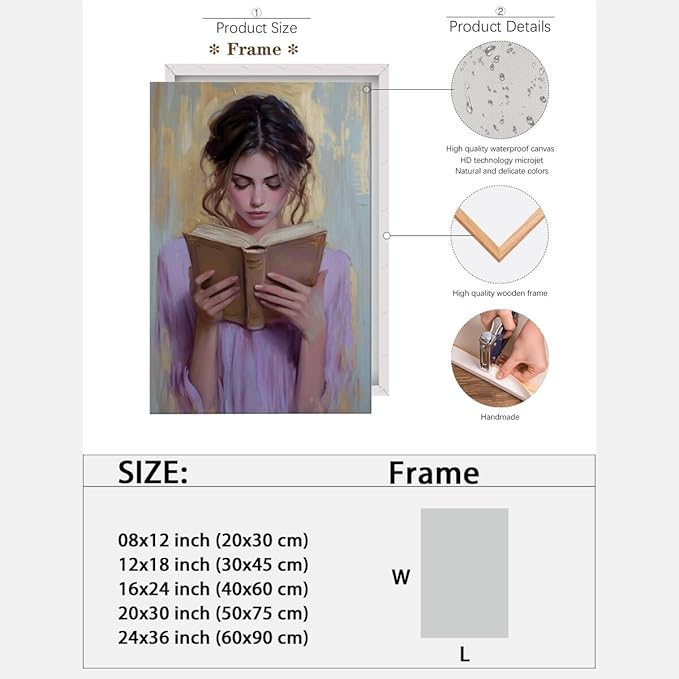 Girl Reading Book Lover Art Aesthetic Poster Canvas Wall Art Decoration Living Room Home Decor Bedroom Decoration Poster Framed16x24inch