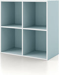 Homes: Inside + Out Apexa 4-Cube Storage Organizer Shelves, Stackable Wood Bookcase Fits Cubby Bins for Organization, Dorm Teen Room Decor & Home Office, Light Blue