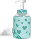 SoCal Suds & Company Foaming Hand Soap Dispenser Glass, Liquid Soap Pump with Heart Silicone Sleeve, Refillable Bottle for Kids, Baby Wash & Shampoo, Ideal for Bathroom & Kitchen Use, Sea Glass, 8oz