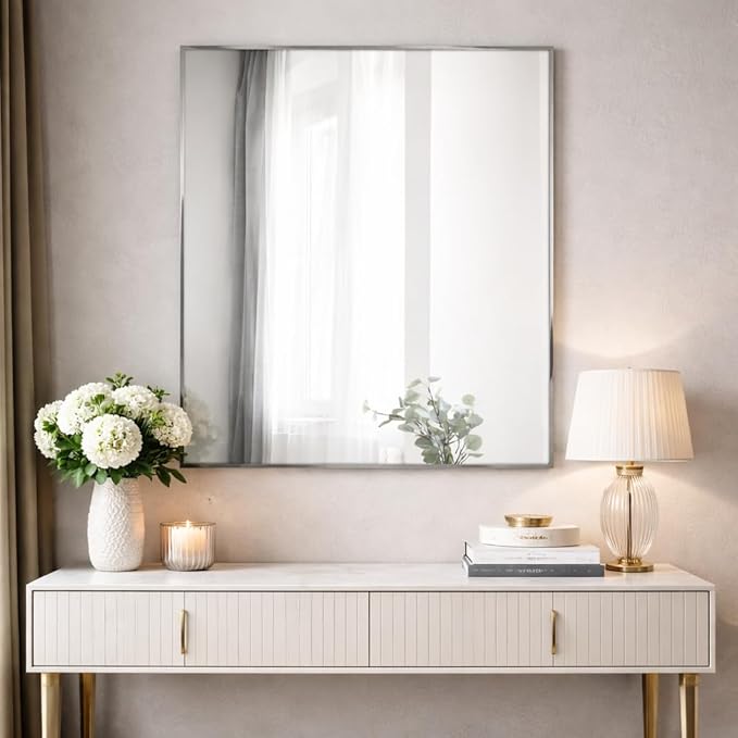 Head West Spectrum Modern Rectangular Mirror, Chrome Finished Stainless Steel Framed Bathroom Mirrors for Over Sink & Living Room, Hallway, and Entry Way - 24" x 30"