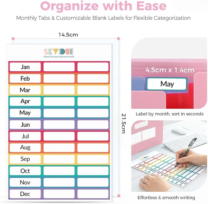 SKYDUE Accordion File Organizer, Expanding File Folder with 13 Pockets, Portable Document Paper Bill Receipt Organizer, Home School Office Supplies, Letter A4 Size Pink