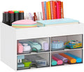 LETURE Desktop Organizer with Drawer, Accessories Stationary Organizer Desk Caddy, Pen/Pencil/Business Card/Sticky Note Tray/Paperclip Holder Storage Box (White)