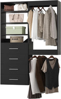 Modular Closet System, 61" Wide Closet Organizer System with Tower and Drawers, Wood Tower Closet Storage for Walk In Closets, Wall Mounted Wardrobe Organizer Kit System, Bedroom, Black