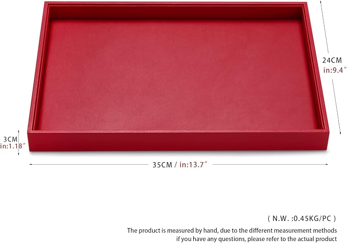 Oirlv Gorgeous Red Leather Jewelry Tray Flat Jewelry Display Tray Stackable Jewelry Organizer Plate