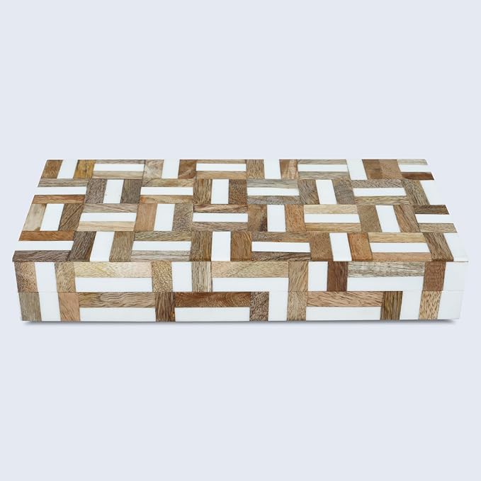 Handicrafts Home Large Decorative Storage Box with Lid Wooden Decorative Box Coffee Table Storage Box Living Room Organizer – Resin Inlay Marquet Chase Collection - 12x6x2