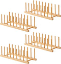 NOVAYEAH 4 Pcs Bamboo Wooden Dish Rack-Plate Pot Lid Cutting Board Organizer Holder Rack for Cabinet-Kitchen Cabinet Organizer for Dish, Pots, Lids, Bowls, Bottles, Books, and Puzzle