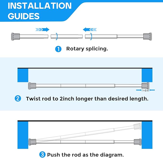 2 Pack Black Spring Tension Curtain Rods 18-28" No-Drill Adjustable | Wide range of uses: Spring loaded curtain rod for windows, closets or kitchen; easy install