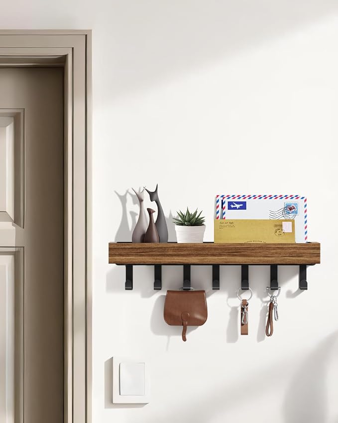 Key Holder Wall Mount Magnetic Adhesive - Key Hooks Rack with shelf | Key Hanger with Mail Organizer for RV Camper Fridge Living Room Decor, Home Essentials, Large Rustic
