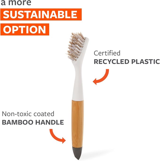 Full Circle Every-Crevice Detail Brush, Deep Cleaning Brush for Crevices, Shower, & Grout, Tough Bristles, Sustainable Bamboo Handle, White