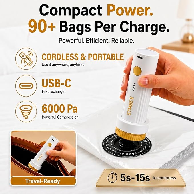 Vacuum Storage Bags with Electric Pump, Travel Vacuum Bags with USB-C Pump, Vacuum Seal Bags for Clothing Travel, Compression Sacks for Suitcase Packing, Reusable Space Saver Bags (12 Pack)