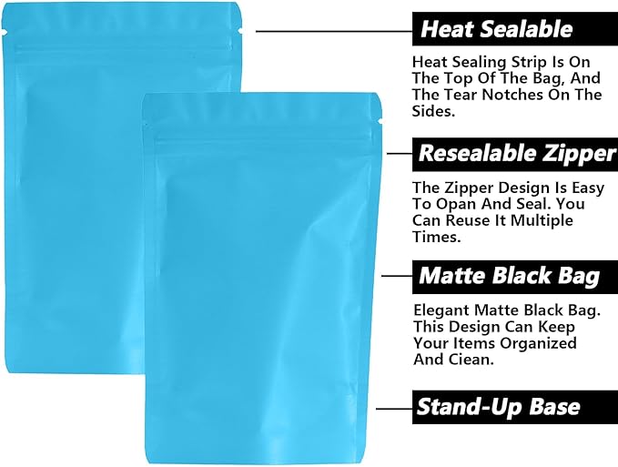 100PCS Smell Proof Resealable Pouch Bags,ULIFESTAR Aluminum Foil Flat Food Storage Bag,Sealable Pcsaging Zipper Pouches with Tear Notches for Pcsaging Lipgloss,Jewelry,etc(10*15cm/3.94*5.91",Blue)