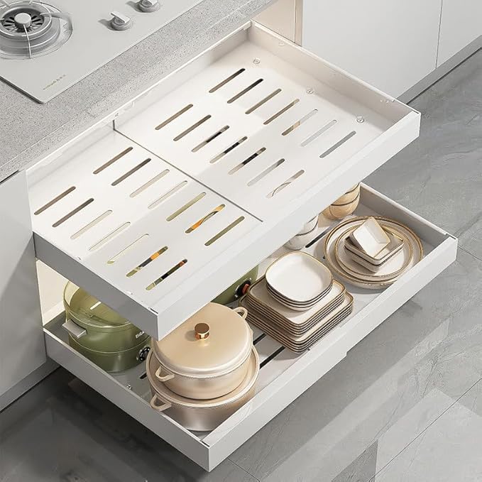 Pull out cabinet organizer - slide out drawers for kitchen cabinets, helps to store items neatly in the cabinet with drawers & pantry shelves instead of all over the counter. (Large)