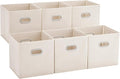 MAX Houser 6 Pack Foldable Fabric Storage Bins with Handles - Ideal for Closet Organization, Bedroom （Beige,12"x12"x12"）