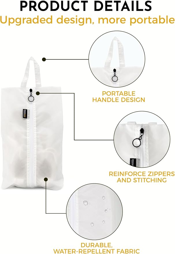 2 Pack Shoe Bags for Travel, Water-Resistant Organizers, White | 100D Composite Nylon, Translucent Design, Large Capacity, Odor and Dust Protection For Gym, Soccer, Golf, Tennis, Baseball