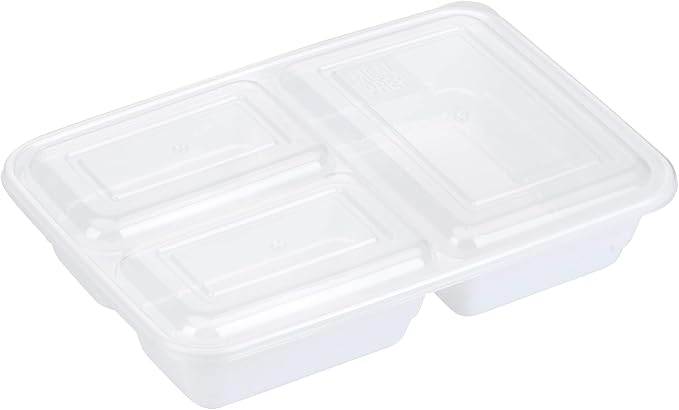GoodCook Meal Prep Rectangle Three Compartment 20-Piece, White, Made without BPA (Pack of 4)
