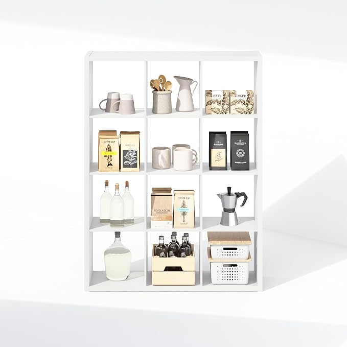 Furinno Cubic Extra Thick 12-Cube Closet Organizers and Storage, White | 14.6 x 44 x 58 in, Open Shelf Closet Storage, Closet Organizer, for Wardrobe, Bedroom, Living Room